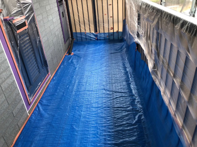 アパート塗り替えで養生